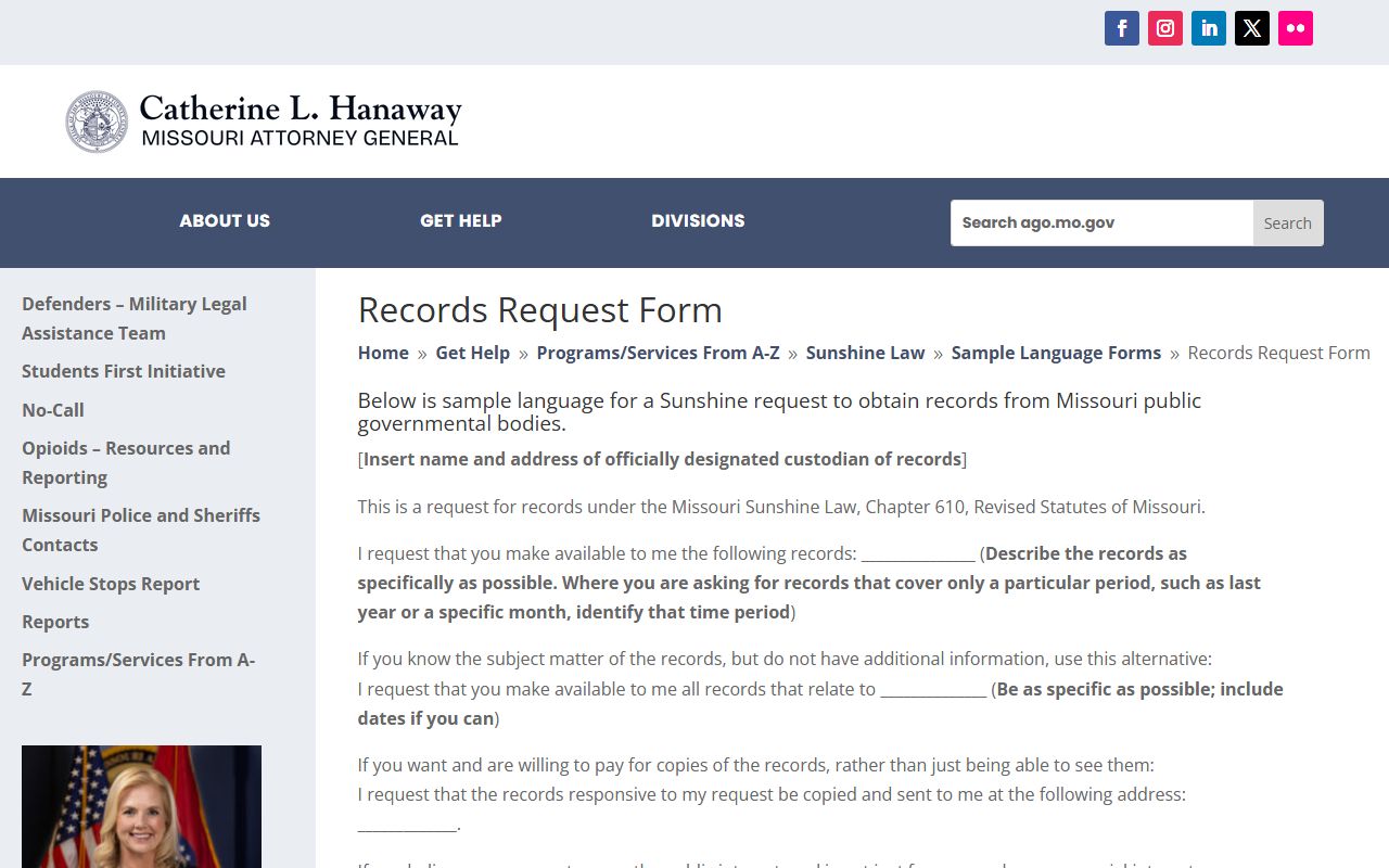 Sullivan County inmate records Missouri Sunshine request sample