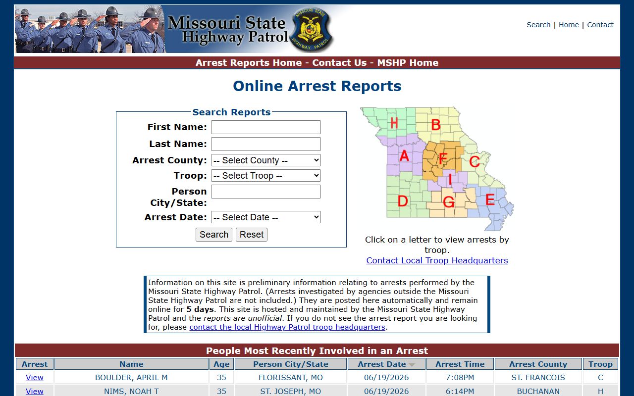 Sullivan County court records after arrest MSHP arrest reports search